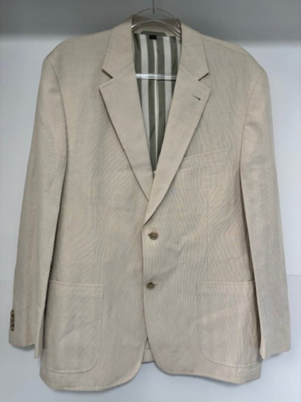 Kroon Men’s 42R Linen Cotton Blend Beige Microstriped 2 Button Blazer Sport Coat